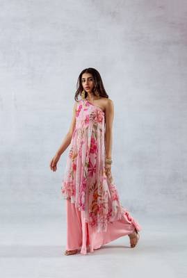 Pink chiffon printed leia set 3