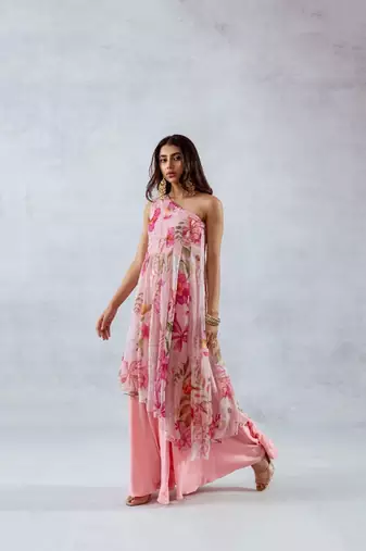 Pink chiffon printed leia set