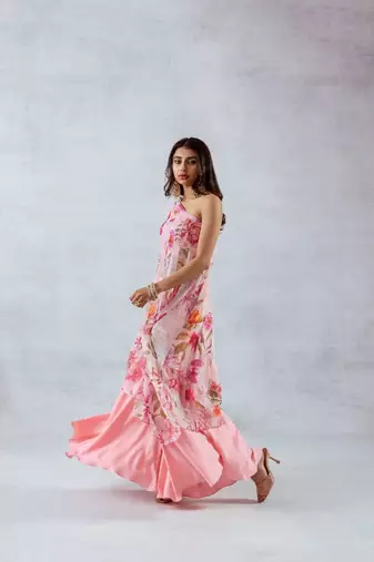Pink chiffon printed leia set