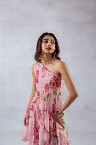 Pink chiffon printed leia set