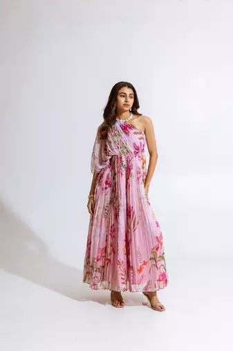 Pink chiffon printed yuki dress