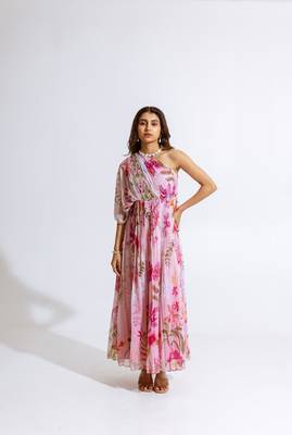Pink chiffon printed yuki dress 3