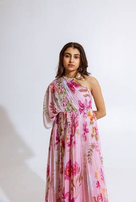 Pink chiffon printed yuki dress 4