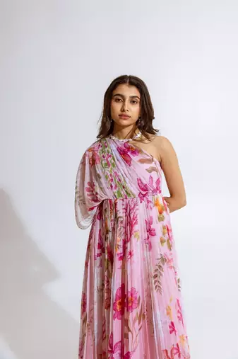 Pink chiffon printed yuki dress