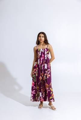 Wine crepe printed jolanna dress 1