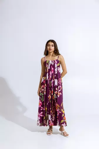 Wine crepe printed jolanna dress