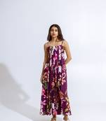 Wine crepe printed jolanna dress
