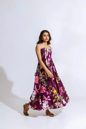 Wine crepe printed jolanna dress