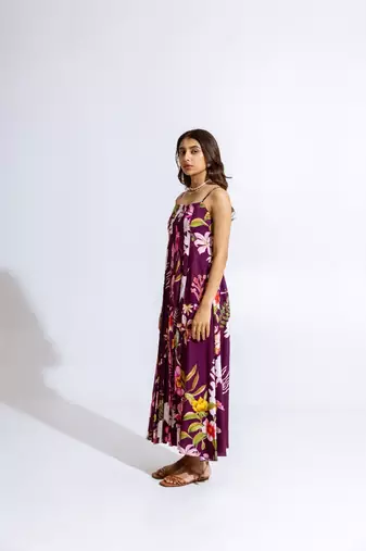 Wine crepe printed jolanna dress