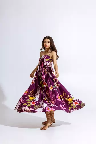 Wine crepe printed jolanna dress