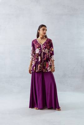 Wine crepe printed zahra set 2