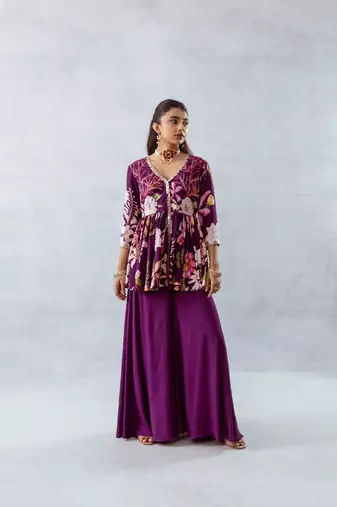 Wine crepe printed zahra set