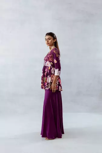 Wine crepe printed zahra set