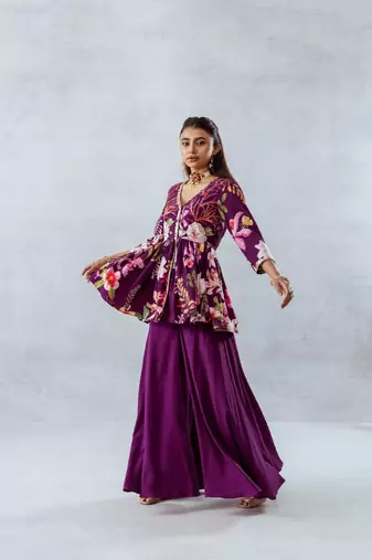 Wine crepe printed zahra set