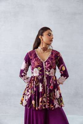 Wine crepe printed zahra set 5