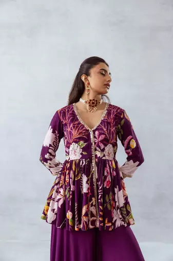 Wine crepe printed zahra set