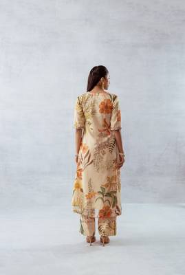 Beige chiffon printed marigold set 1