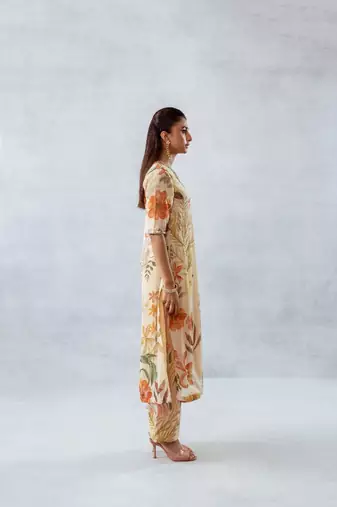 Beige chiffon printed marigold set