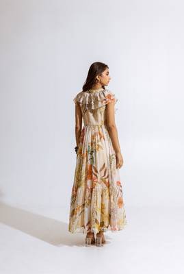 Beige chiffon printed melia dress 1