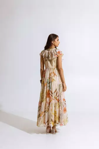 Beige chiffon printed melia dress