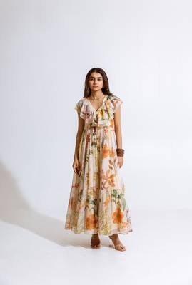 Beige chiffon printed melia dress 2