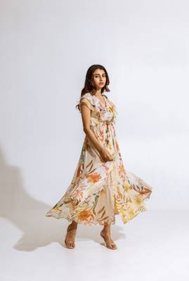 Beige chiffon printed melia dress 3