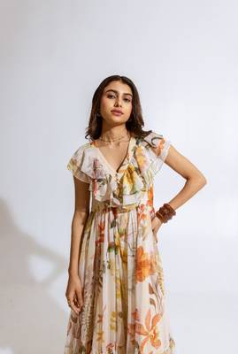 Beige chiffon printed melia dress 4