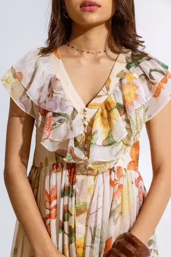 Beige chiffon printed melia dress