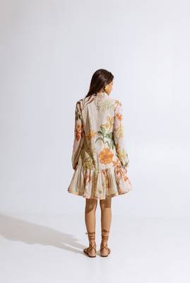 Beige chiffon printed kalina dress 1