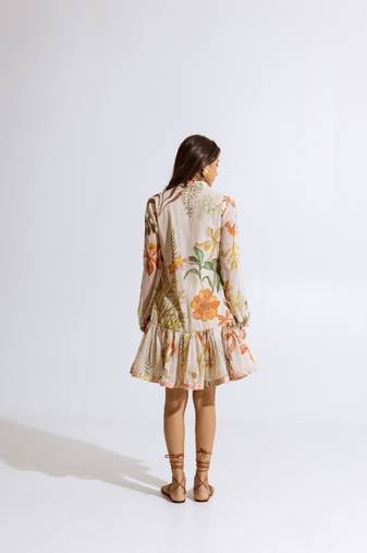 Beige chiffon printed kalina dress