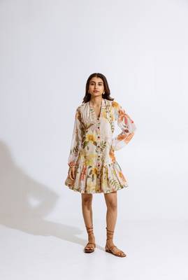Beige chiffon printed kalina dress 2