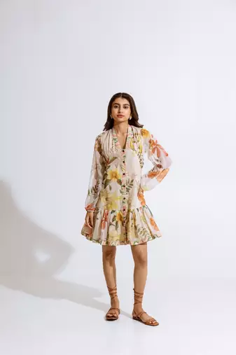 Beige chiffon printed kalina dress