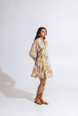 Beige chiffon printed kalina dress 3