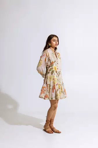 Beige chiffon printed kalina dress