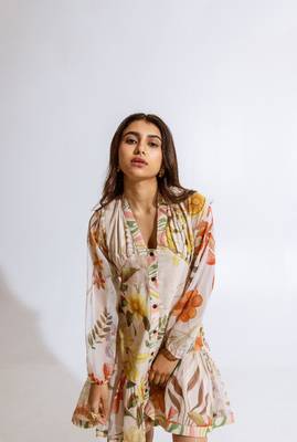 Beige chiffon printed kalina dress 4