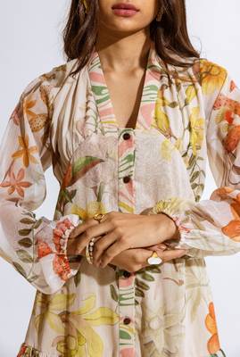 Beige chiffon printed kalina dress 5