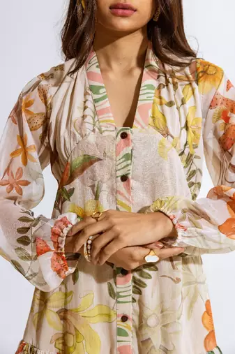 Beige chiffon printed kalina dress