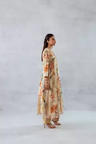 Beige chiffon printed abelia set