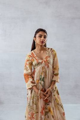 Beige chiffon printed abelia set 5