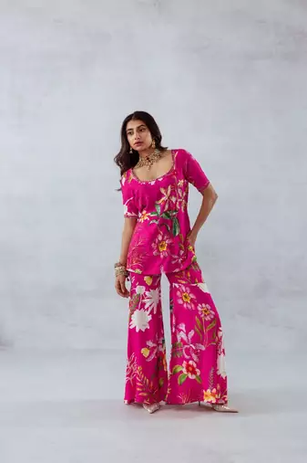 Pink crepe printed rosa set