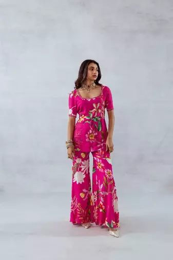Pink crepe printed rosa set