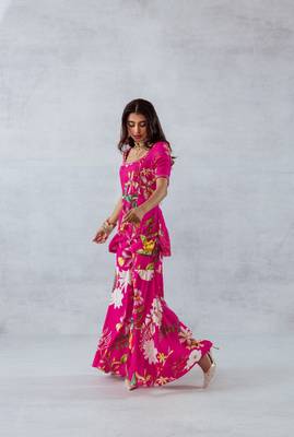 Pink crepe printed rosa set 4