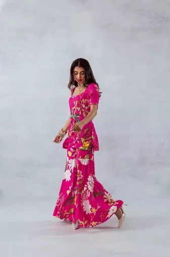 Pink crepe printed rosa set