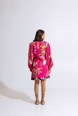 Pink crepe printed gaura dress 1