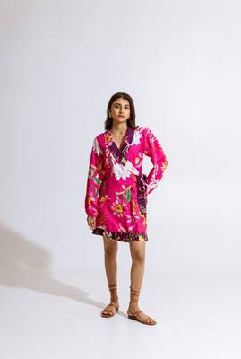 Pink crepe printed gaura dress 2