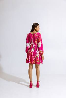 Pink crepe printed verbena dress 1
