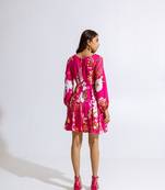 Pink crepe printed verbena dress