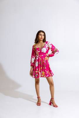 Pink crepe printed verbena dress 2
