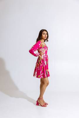 Pink crepe printed verbena dress 3