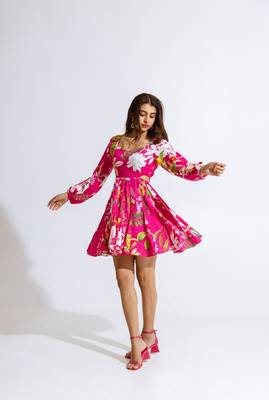 Pink crepe printed verbena dress 4